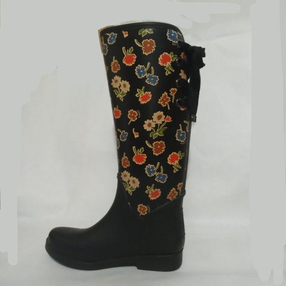 EUC Coach TRISTEE Black & Multicolor Floral Rainboots RARE WOM US 7 / EU 37 ANB - Picture 2 of 9